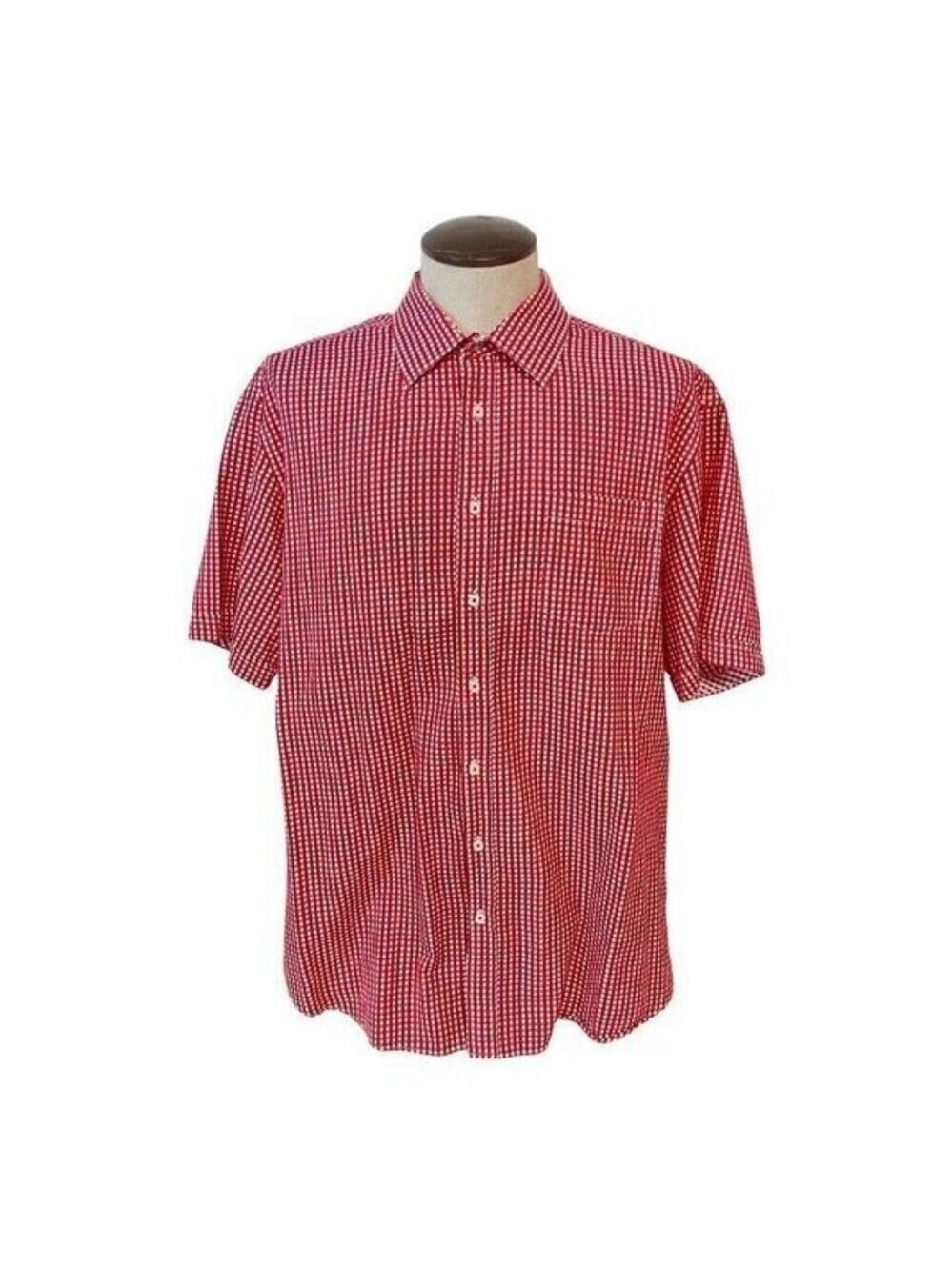Men's Bugatchi Red PLaid Short Sleeve Shirt 3X fits 2X Shaped fit